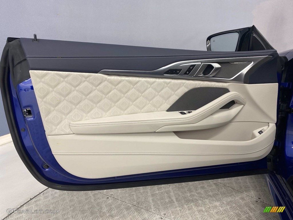 2022 BMW M8 Competition Convertible Ivory White/Night Blue Door Panel Photo #143940767