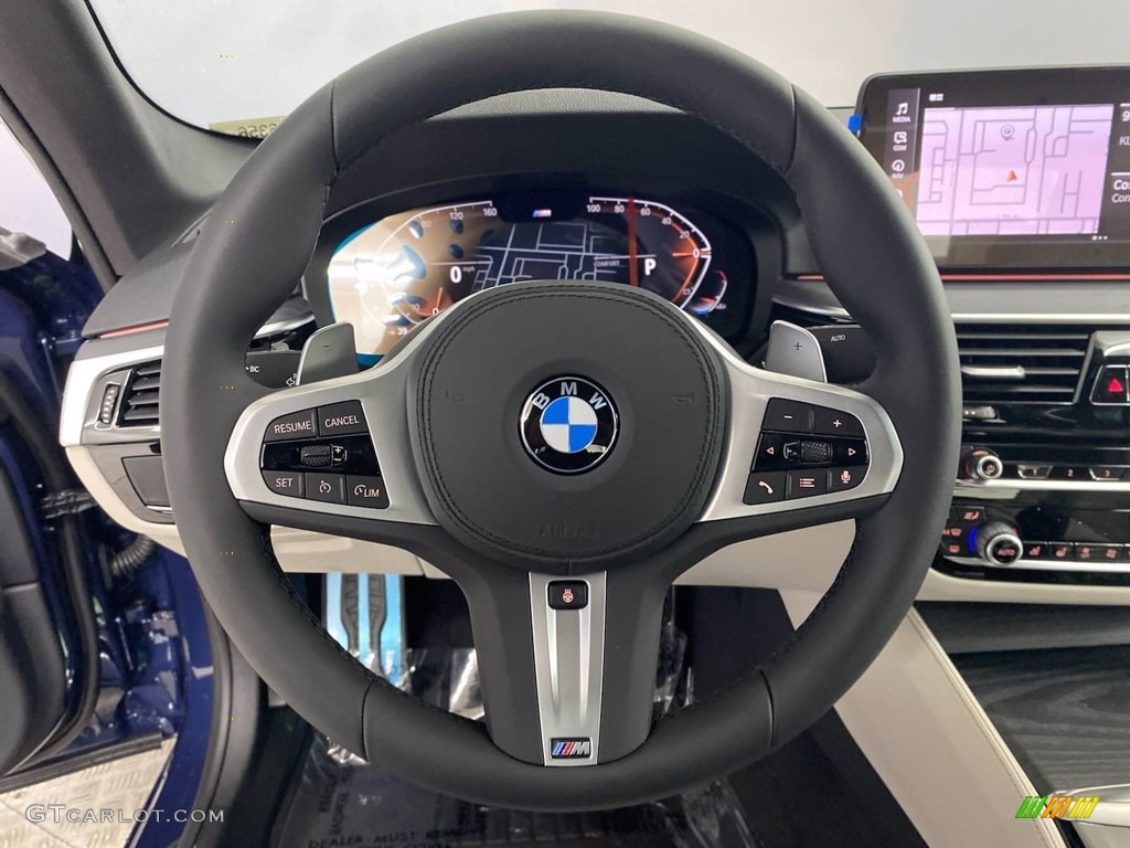 2022 BMW 5 Series 540i Sedan Ivory White/Black Steering Wheel Photo #143940827