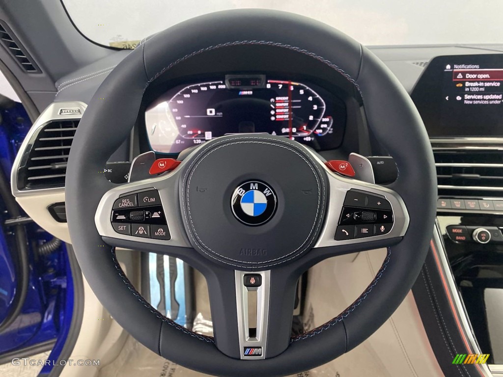 2022 BMW M8 Competition Convertible Ivory White/Night Blue Steering Wheel Photo #143940875