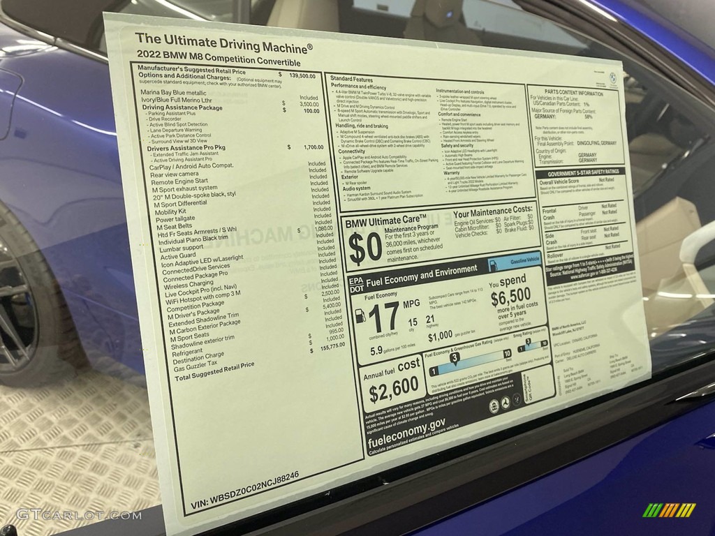 2022 BMW M8 Competition Convertible Window Sticker Photos