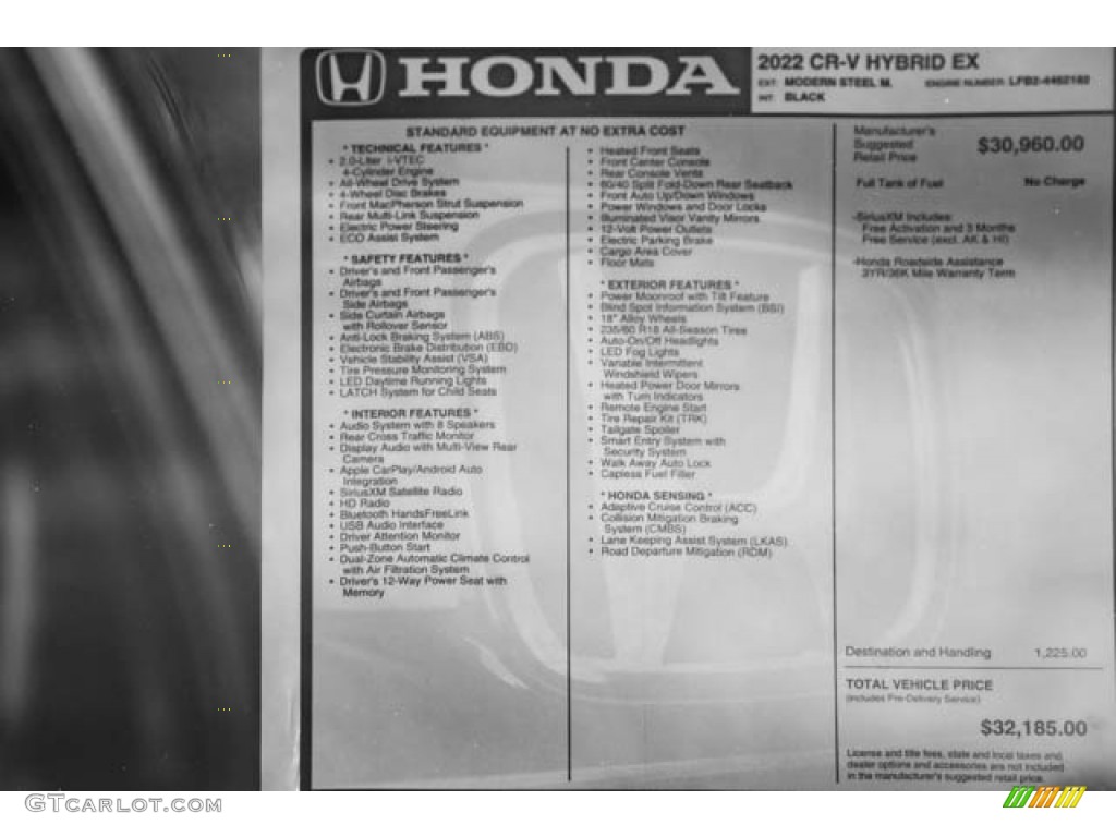 2022 Honda CR-V EX AWD Hybrid Window Sticker Photos