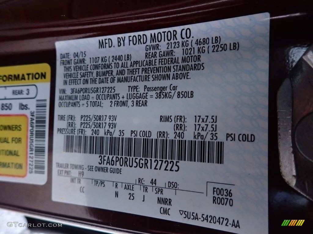 2016 Ford Fusion Hybrid Titanium Color Code Photos