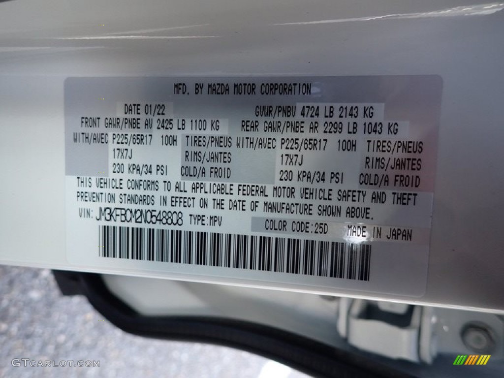 2022 CX-5 Color Code 25D for Snowflake White Pearl Mica Photo #143947612