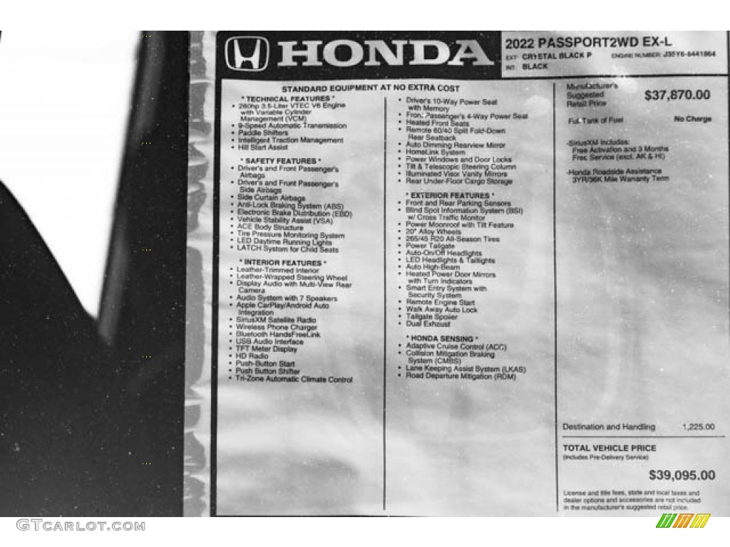 2022 Honda Passport EX-L Window Sticker Photo #143952218