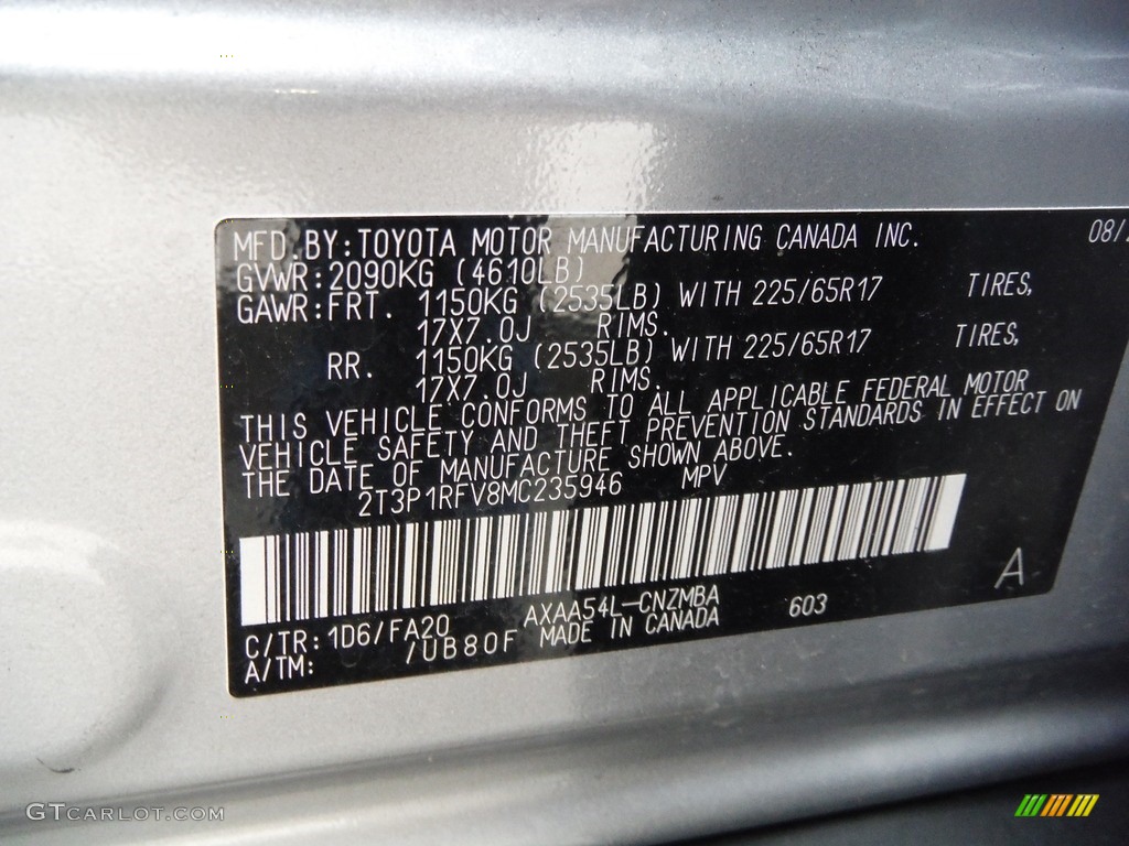 2021 RAV4 Color Code 1D6 for Silver Sky Metallic Photo #143956110
