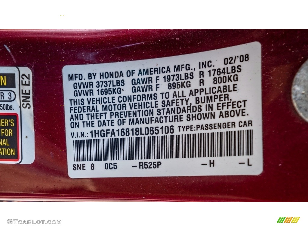 2008 Civic EX Sedan - Tango Red Pearl / Ivory photo #33