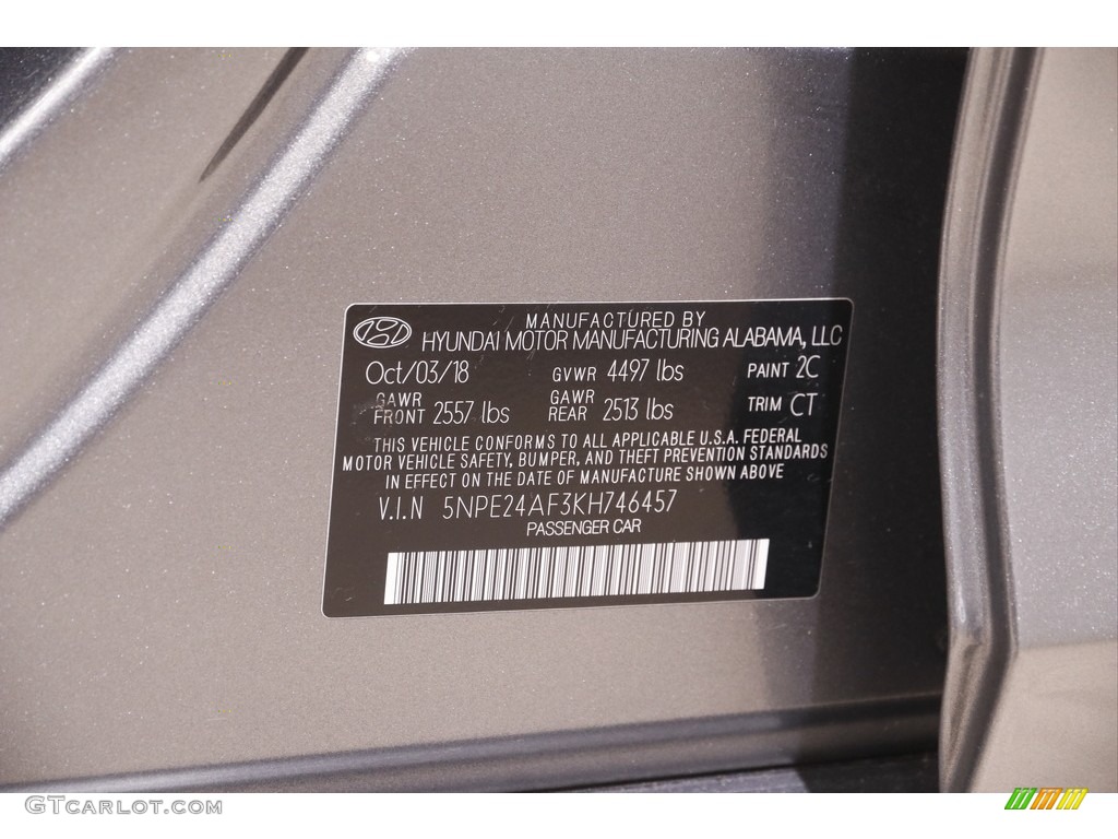 2019 Sonata SE - Machine Gray / Black photo #19