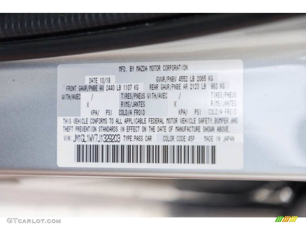 2018 Mazda6 Color Code 45P for Sonic Silver Metallic Photo #143990208