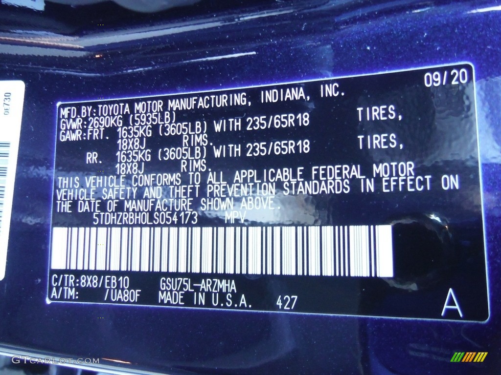 2020 Highlander XLE AWD - Blueprint / Graphite photo #37