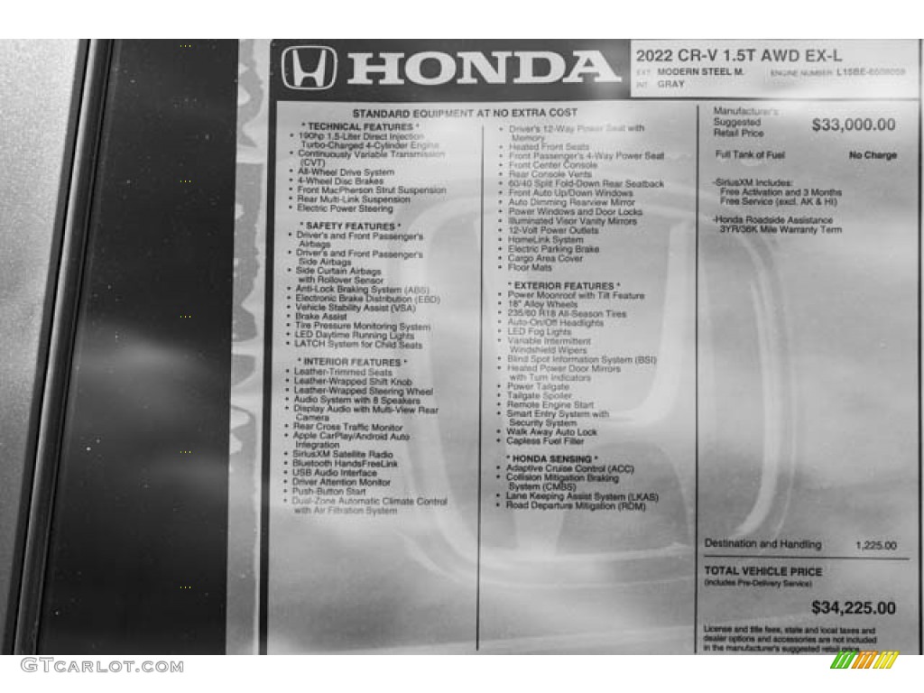 2022 Honda CR-V EX-L AWD Window Sticker Photos