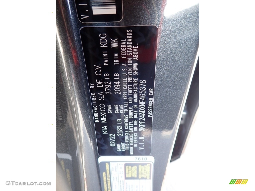 2022 Kia Forte LXS Color Code Photos