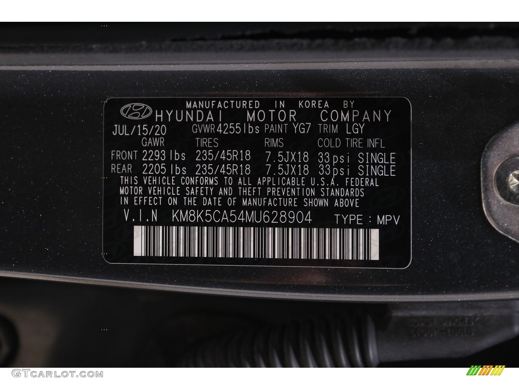 2021 Hyundai Kona Ultimate AWD Color Code Photos