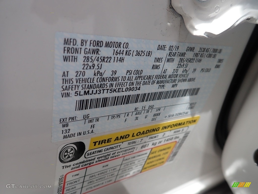 2019 Navigator Color Code UG for White Platinum Metallic Tri-Coat Photo #144007125
