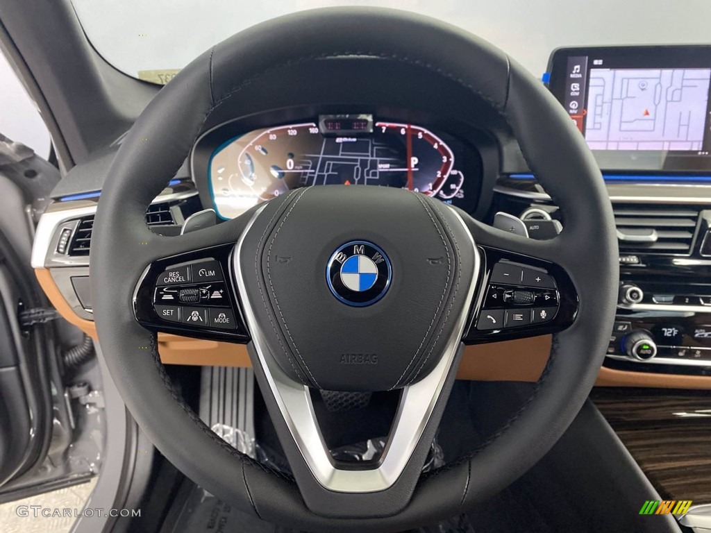 2022 BMW 5 Series 530e Sedan Cognac Steering Wheel Photo #144008259