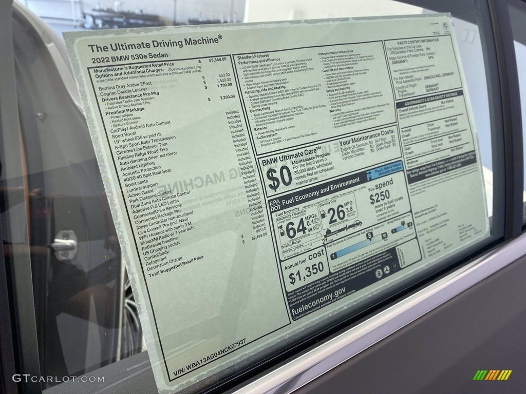 2022 BMW 5 Series 530e Sedan Window Sticker Photo #144008562