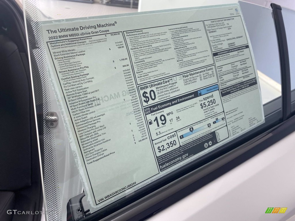 2022 BMW 8 Series M850i xDrive Gran Coupe Window Sticker Photos