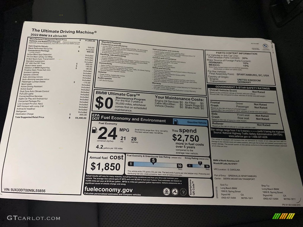 2022 BMW X4 xDrive30i Window Sticker Photo #144011025
