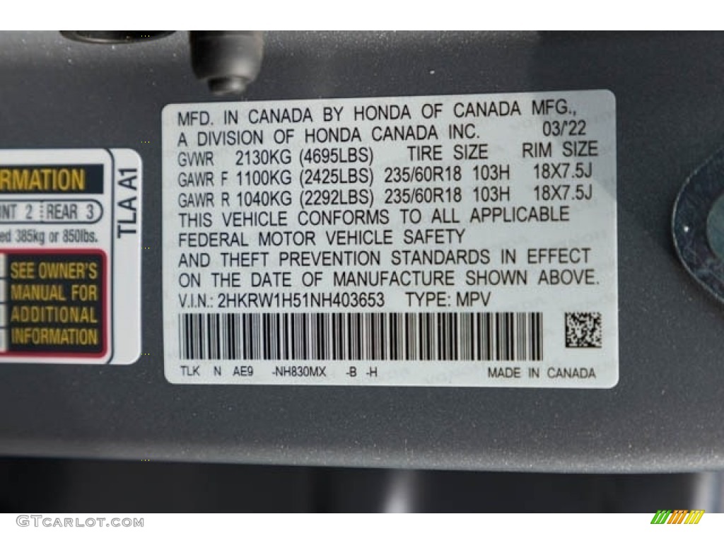 2022 Honda CR-V EX Color Code Photos