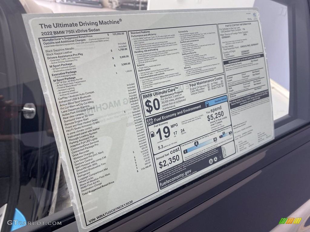 2022 BMW 7 Series 750i xDrive Sedan Window Sticker Photo #144020140