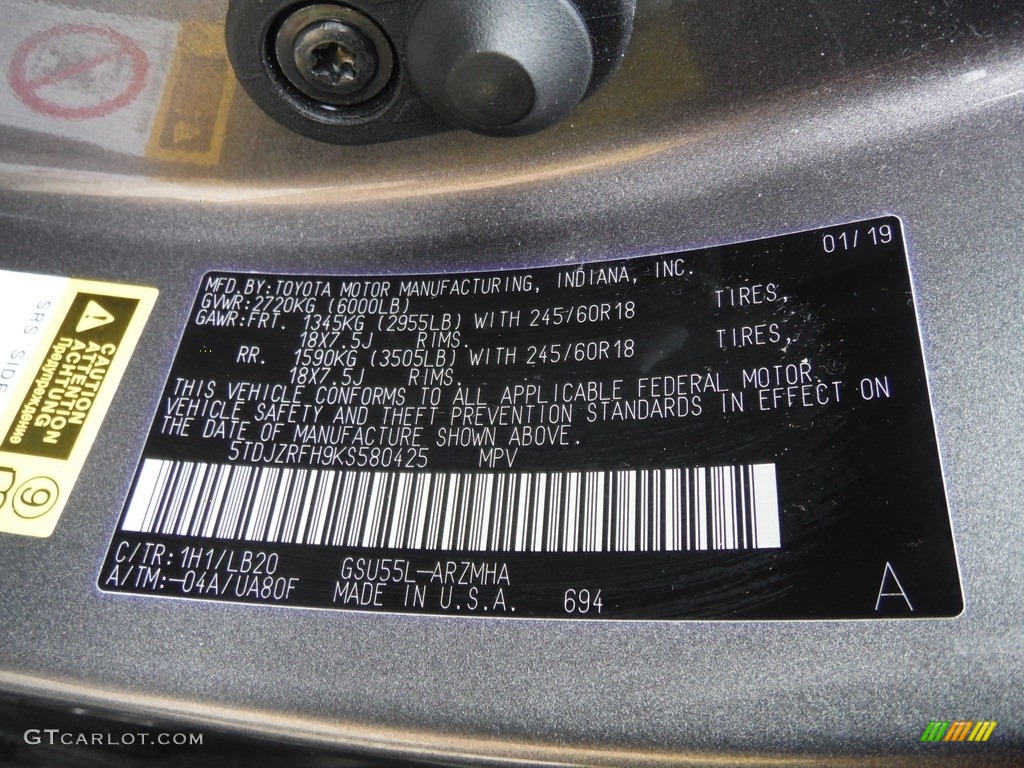 2019 Highlander XLE AWD - Predawn Gray Mica / Black photo #35