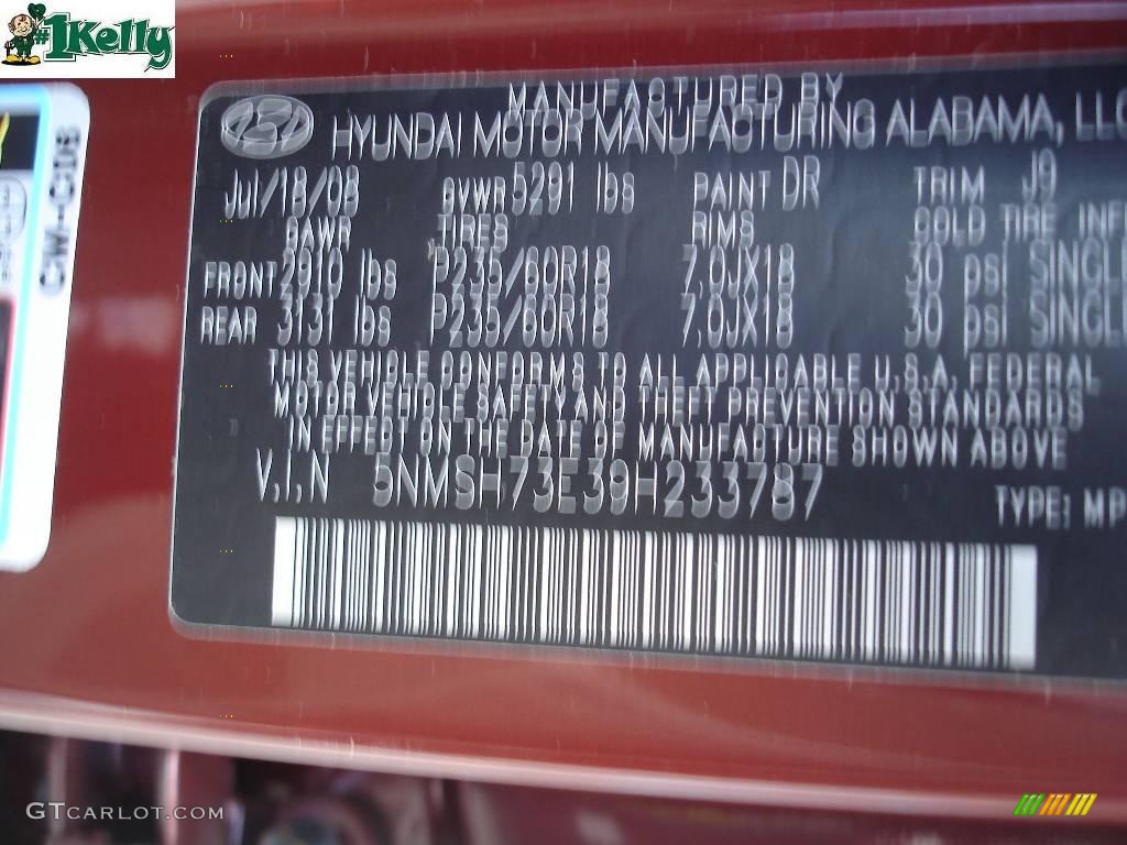 2009 Santa Fe Color Code DR for Dark Cherry Photo #14403373