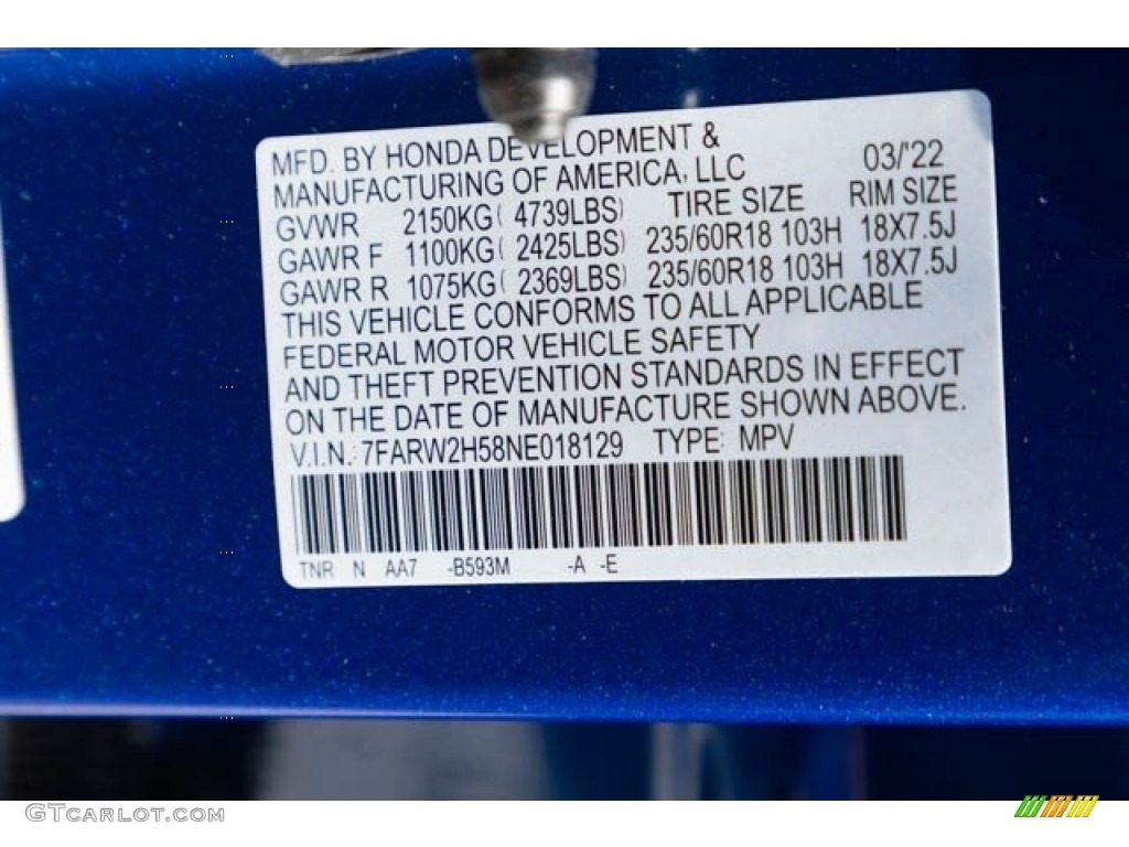 2022 CR-V EX AWD - Aegean Blue Metallic / Black photo #36