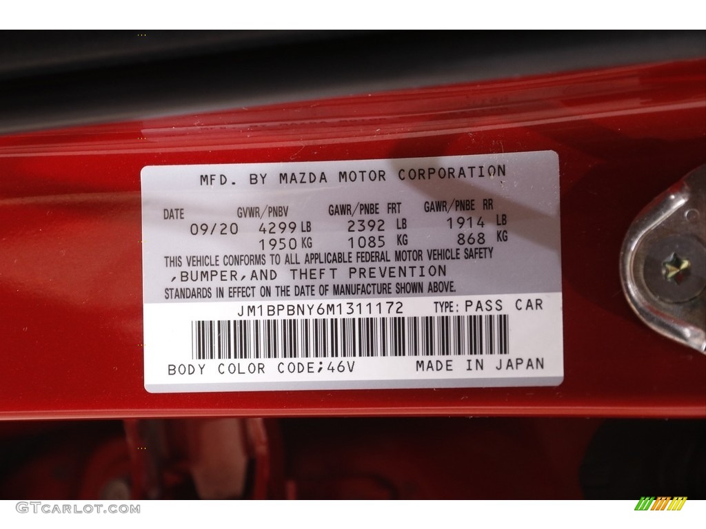 2021 Mazda3 Color Code 46V for Soul Red Crystal Metallic Photo #144036204
