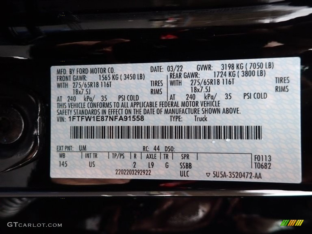 2022 F150 Color Code UM for Agate Black Metallic Photo #144037158