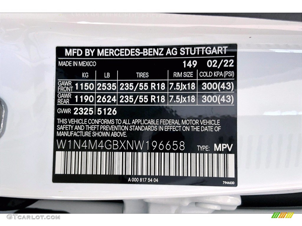 2022 GLB Color Code 149 for Polar White Photo #144038773