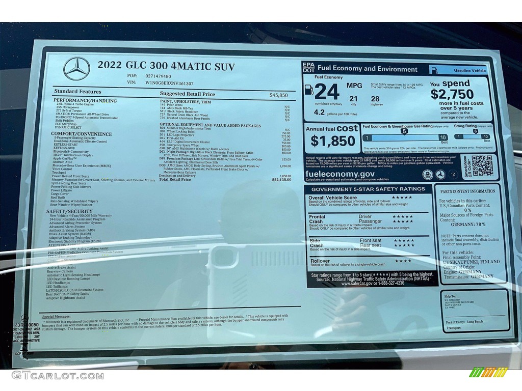2022 Mercedes-Benz GLC 300 4Matic Window Sticker Photo #144039094