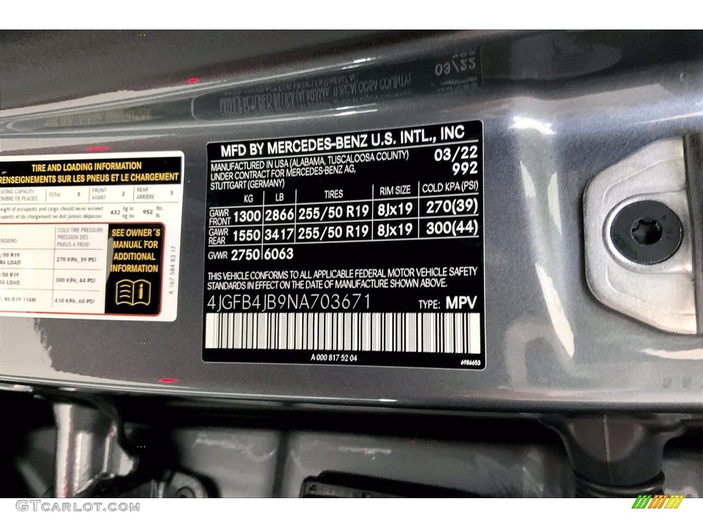 2022 GLE Color Code 992 for Selenite Gray Metallic Photo #144040084