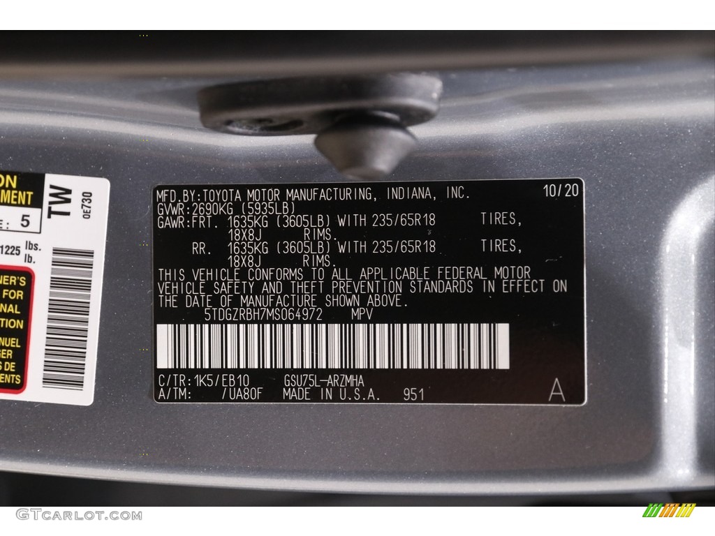 2021 Highlander Color Code 1K5 for Moon Dust Photo #144043598