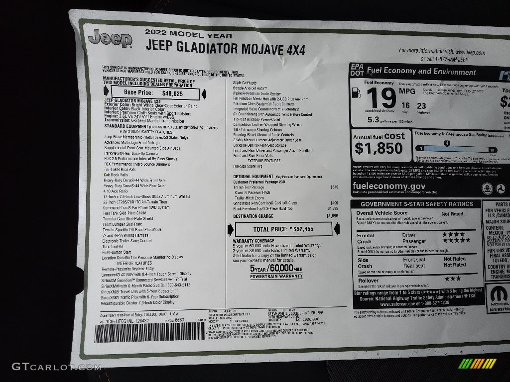 2022 Jeep Gladiator Mojave 4x4 Window Sticker Photo #144044338