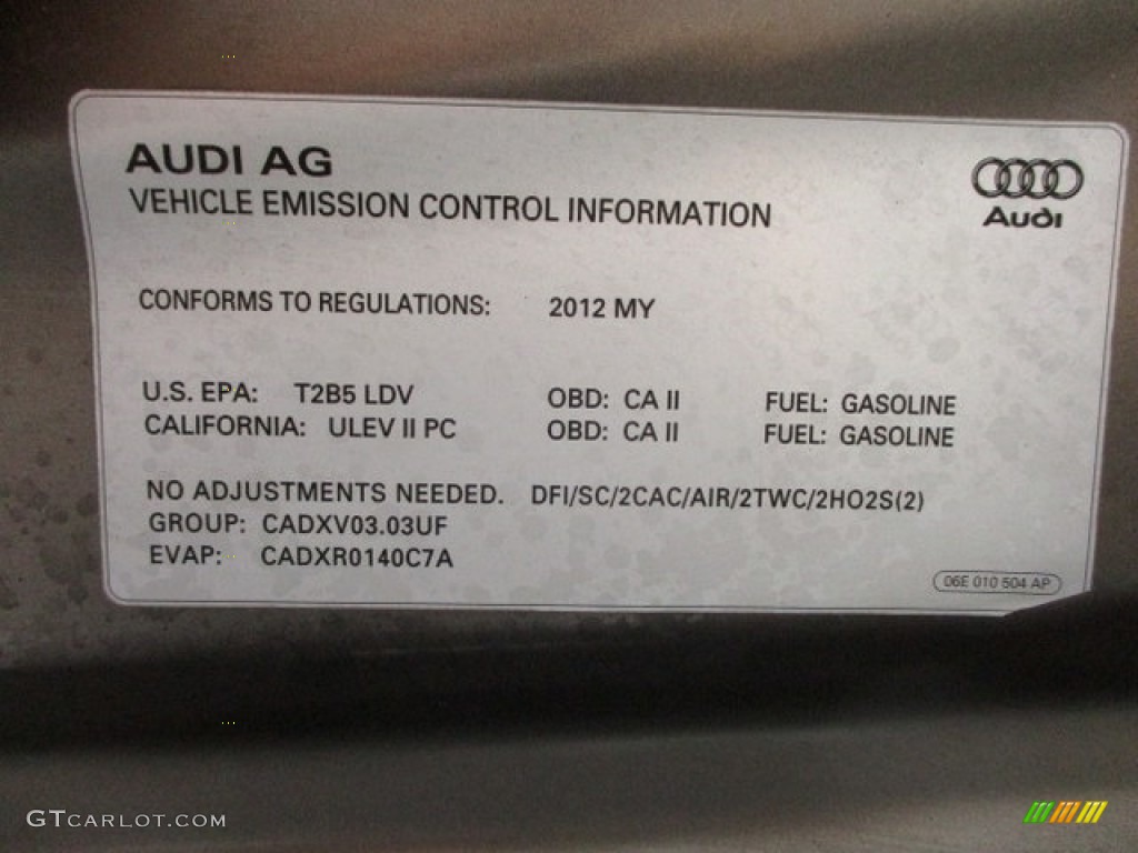 2012 A7 3.0T quattro Prestige - Dakota Grey Metallic / Black photo #98