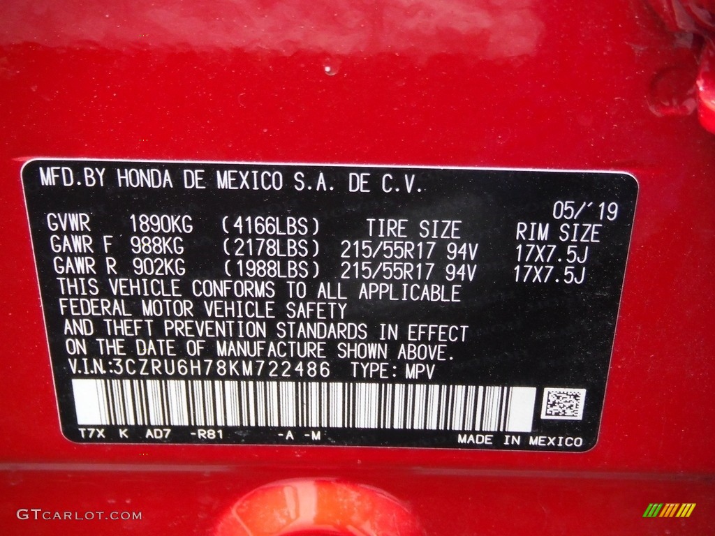 2019 HR-V Color Code R81 for Milano Red Photo #144069983