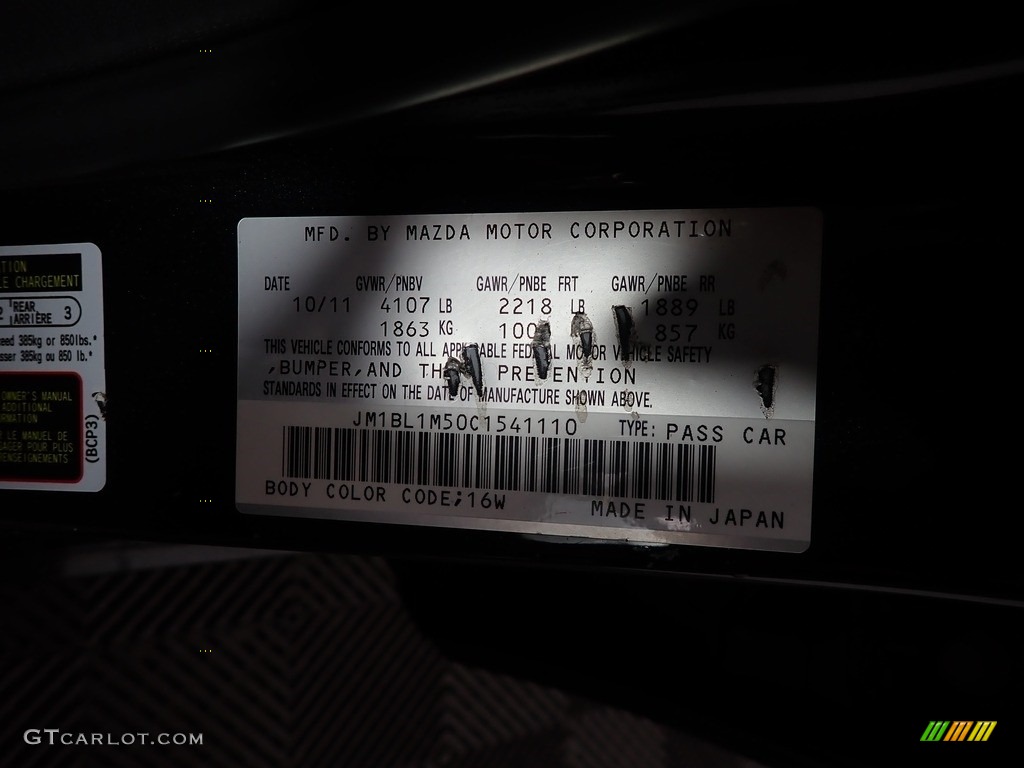 2012 MAZDA3 Color Code 16W for Black Mica Photo #144072380