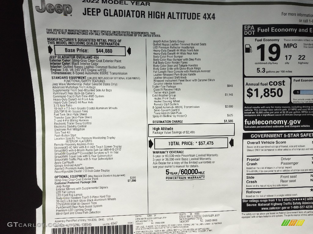 2022 Gladiator High Altitude 4x4 - Sting-Gray / Black photo #29