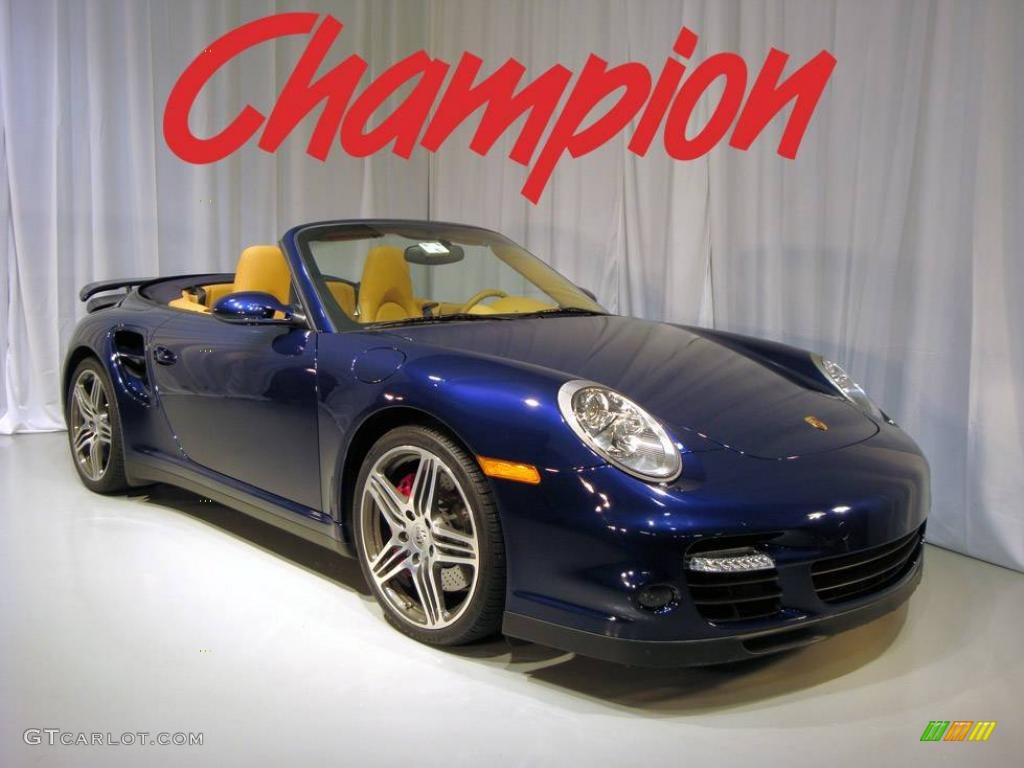 2008 911 Turbo Cabriolet - Lapis Blue Metallic / Sand Beige photo #1