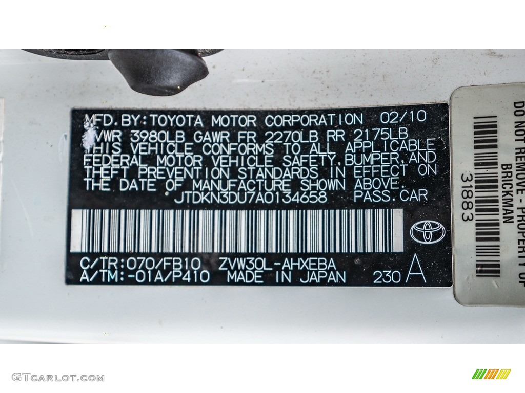 2010 Prius Hybrid II - Blizzard White Pearl / Dark Gray photo #28