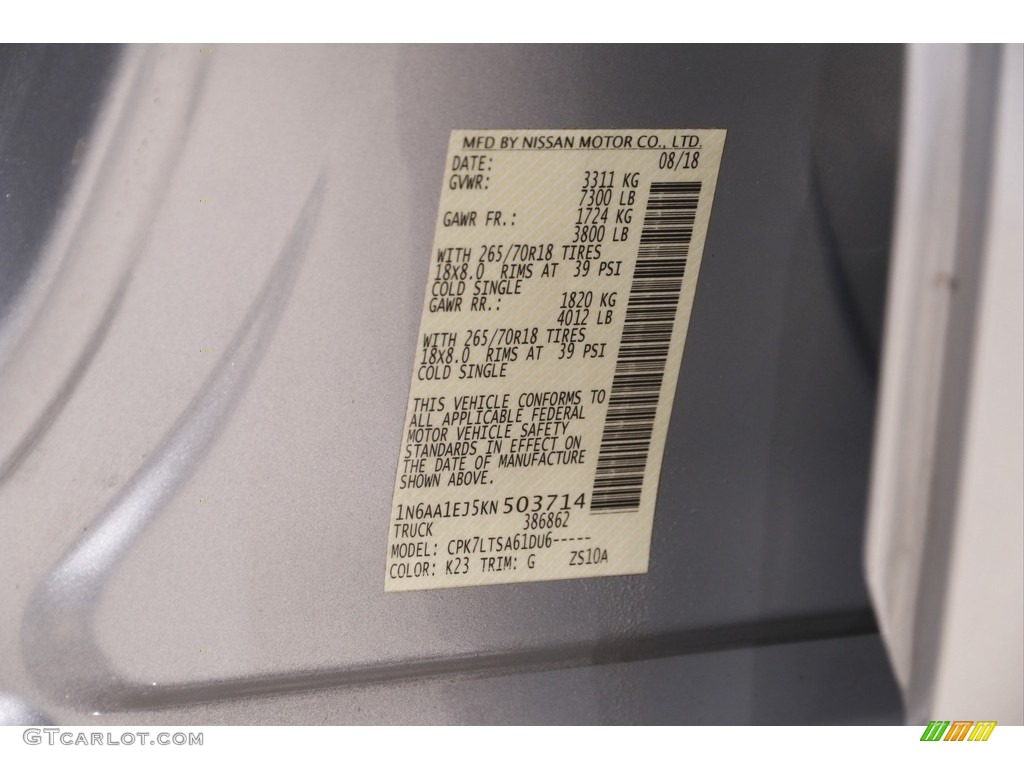 2019 Titan Color Code K23 for Brilliant Silver Metallic Photo #144119799