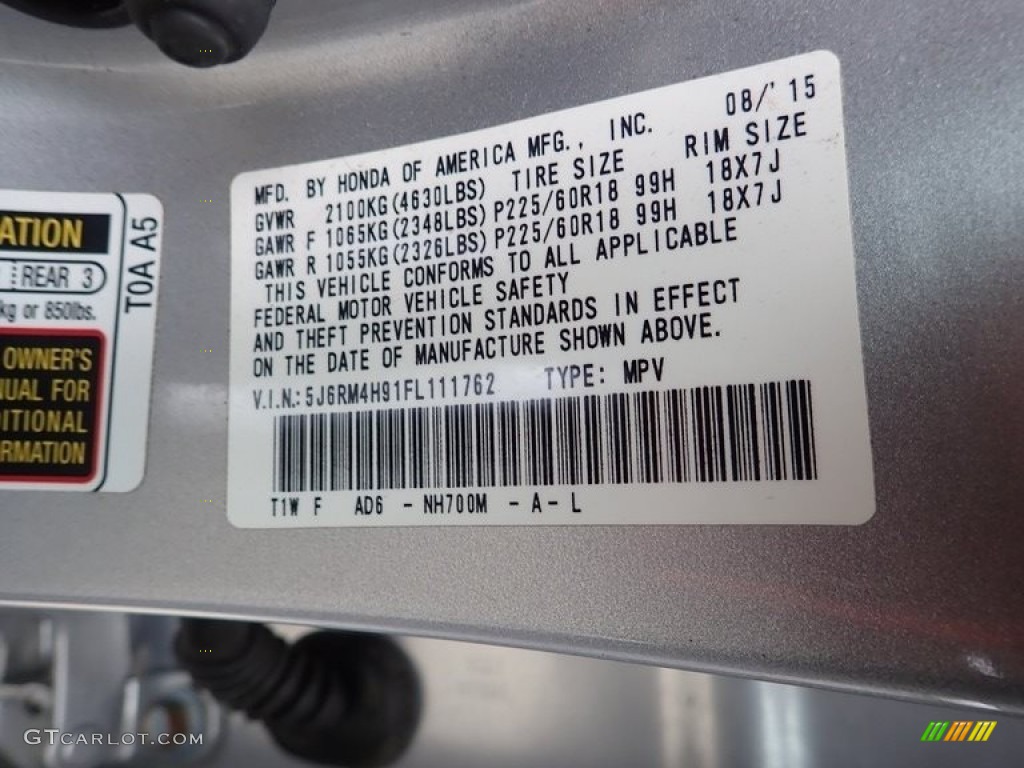2015 CR-V Touring - Alabaster Silver Metallic / Black photo #23