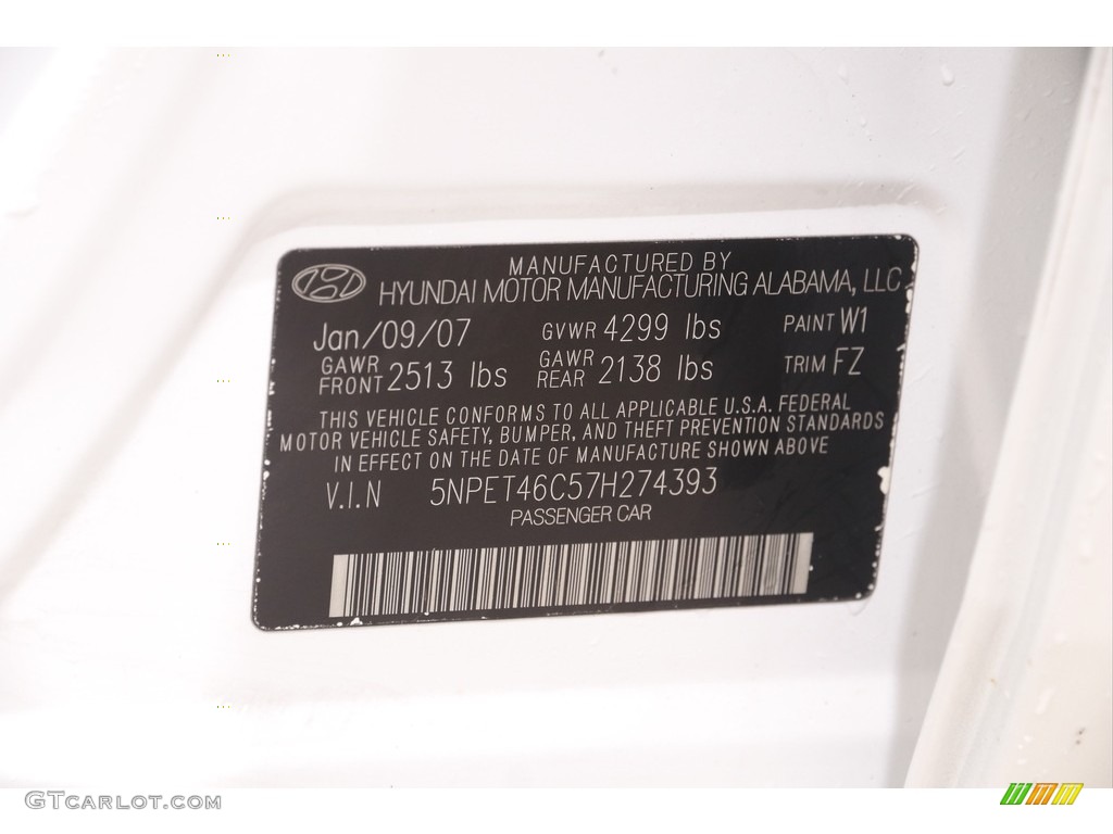2007 Sonata GLS - Powder White Pearl / Gray photo #20