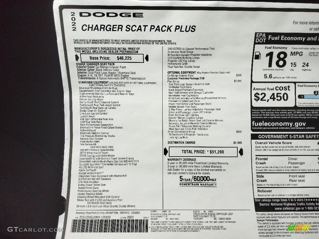 2022 Dodge Charger Scat Pack Plus Window Sticker Photo #144129842