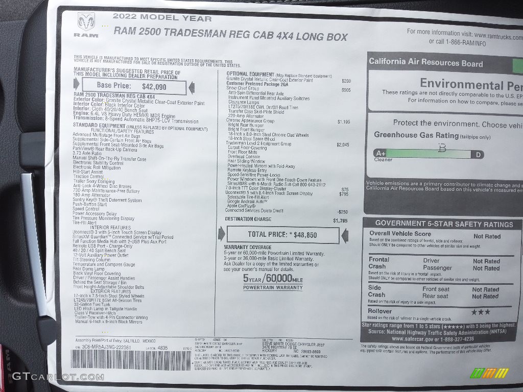 2022 Ram 2500 Big Horn Regular Cab 4x4 Window Sticker Photos