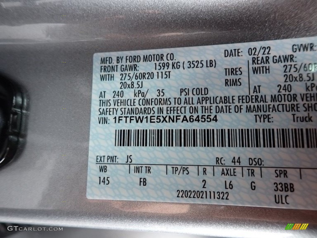 2022 F150 Color Code JS for Iconic Silver Metallic Photo #144132997