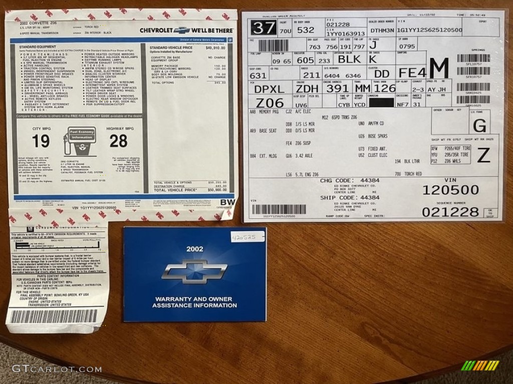 2002 Chevrolet Corvette Z06 Window Sticker Photos
