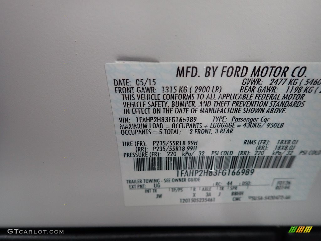 2015 Ford Taurus SEL AWD Color Code Photos