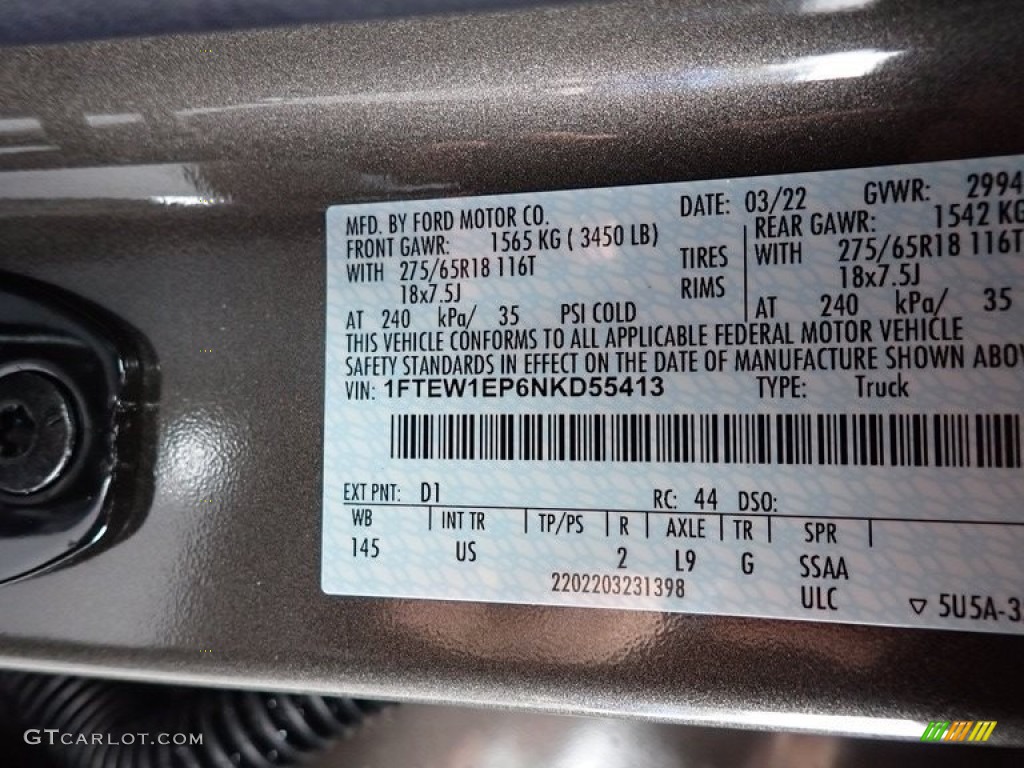 2022 F150 Color Code D1 for Stone Gray Metallic Photo #144139087
