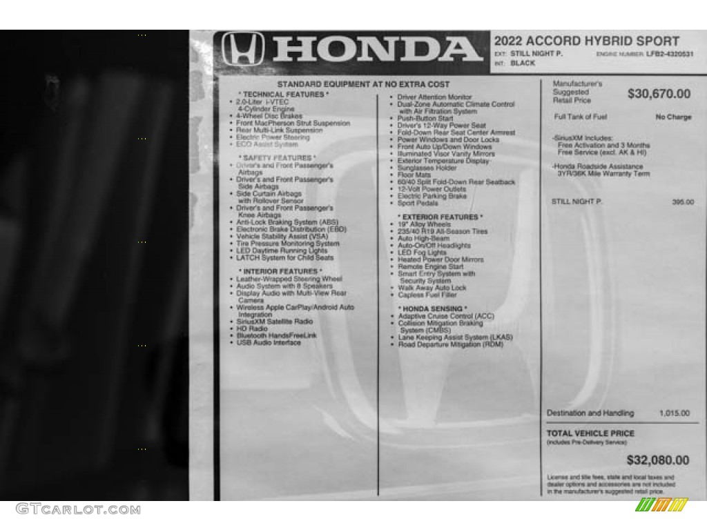 2022 Honda Accord Sport Hybrid Window Sticker Photo #144140673