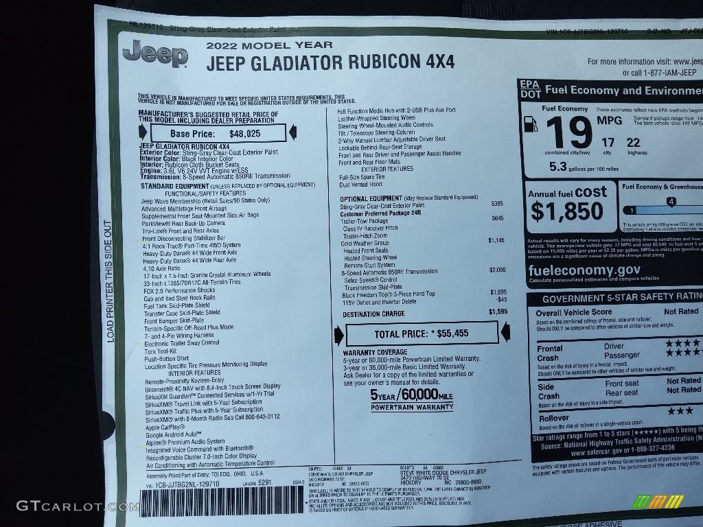2022 Gladiator Rubicon 4x4 - Sting-Gray / Black photo #30